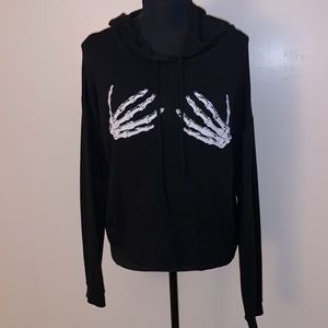 Black skeleton hands hoodie.
